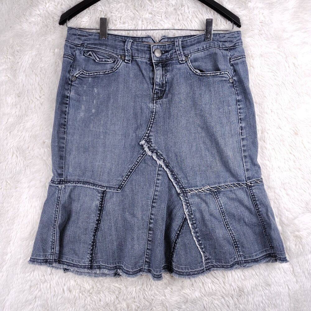 Vintage Candies Skirt Junior Size 11 Denim A Line Flare Raw Hem y2K Grunge